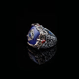 925 Sterling Silver Men's Ring - Handmade Ottoman Style Sapphire Gemstone Jewelry with Unique Design — image 3