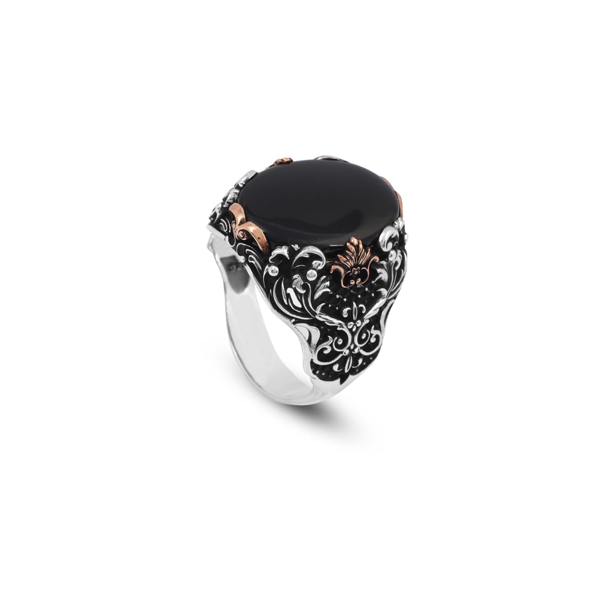 Handmade 925 Sterling Silver Black Onyx Oval Stone Ring - Vintage Polished Gemstone Engagement Ring for Men with Engraving and Silver Polishing Cloth Gift