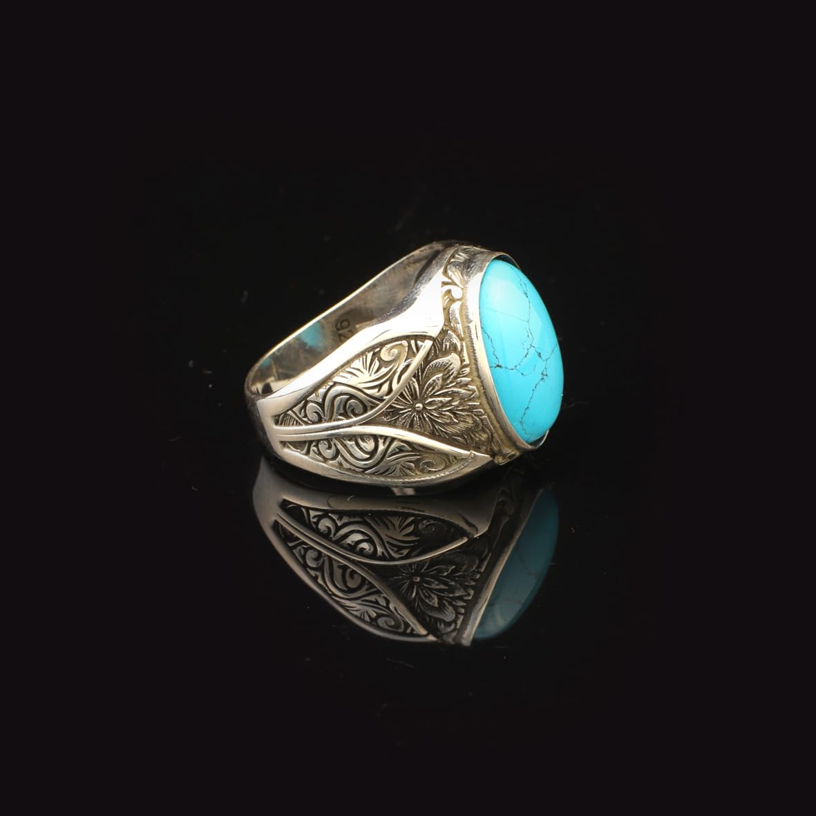 Mens Turquoise Ring Gemstone Ring Ottoman Statement Ring Vintage Ring Pinky Ring Sterling Silver Ring Gift for Him Handmade