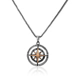 Sterling Silver Compass Necklace – Gothic Polished Mens Pendant – Biker Necklace with Silver Chain – Unique Mens Necklace — image 1