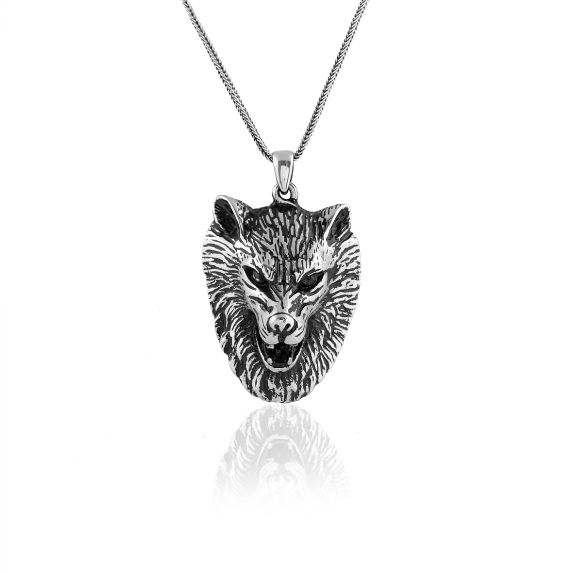 Mens Silver Chain with Wolf Head Pendant - Sterling Silver Chain with Wolf Design - Men's Silver Jewelry - Birthday Gifts
