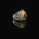 Tiger Eye Ring Pinky Ring Ottoman Vintage 925 Sterling Silver Promise Engagement Gemstone Ring Gift for Husband — image 4