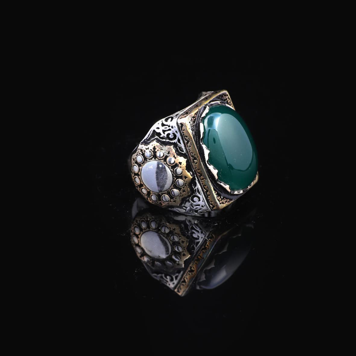 Jade Ring, Jade Ring for Men, Ottoman Men Ring, Sterling Silver Ring, Natural Stone Ring, Men Jade Stone Ring, Gift for Him