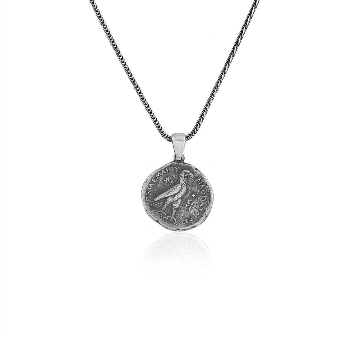 Sterling Silver Men's Coin Necklace with Antique Caesar Pendant - Antique Caesar Design in Sterling Silver - Birthday Gifts