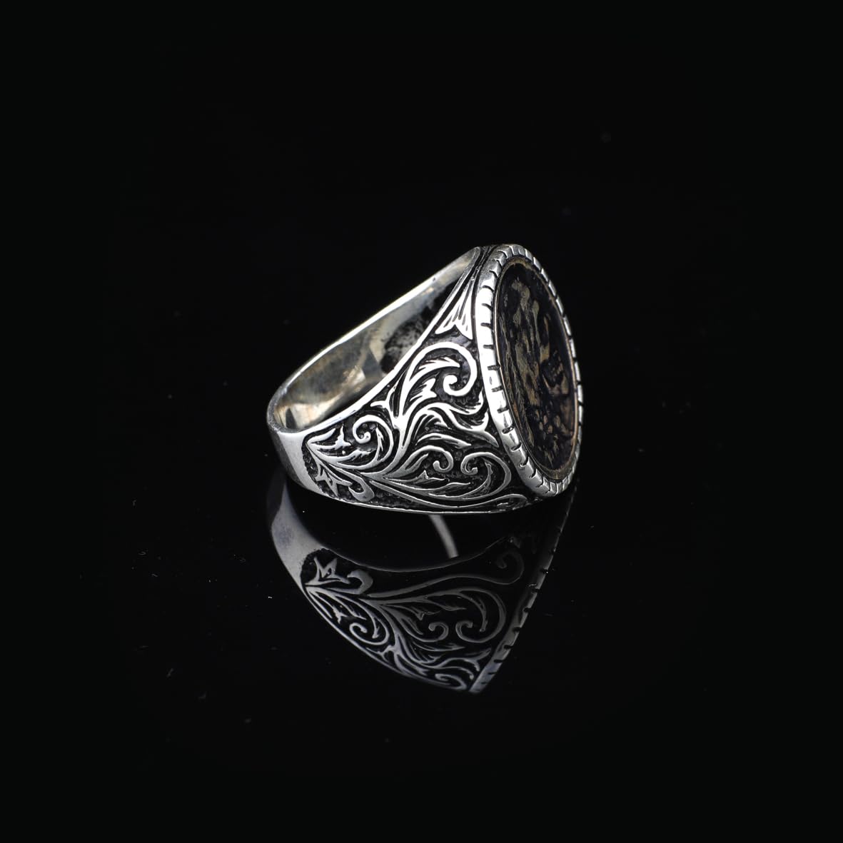 Handmade 925 Sterling Silver Custom Signet and Skull Ring - Men's Jewelry with Silver Polishing Cloth Gift