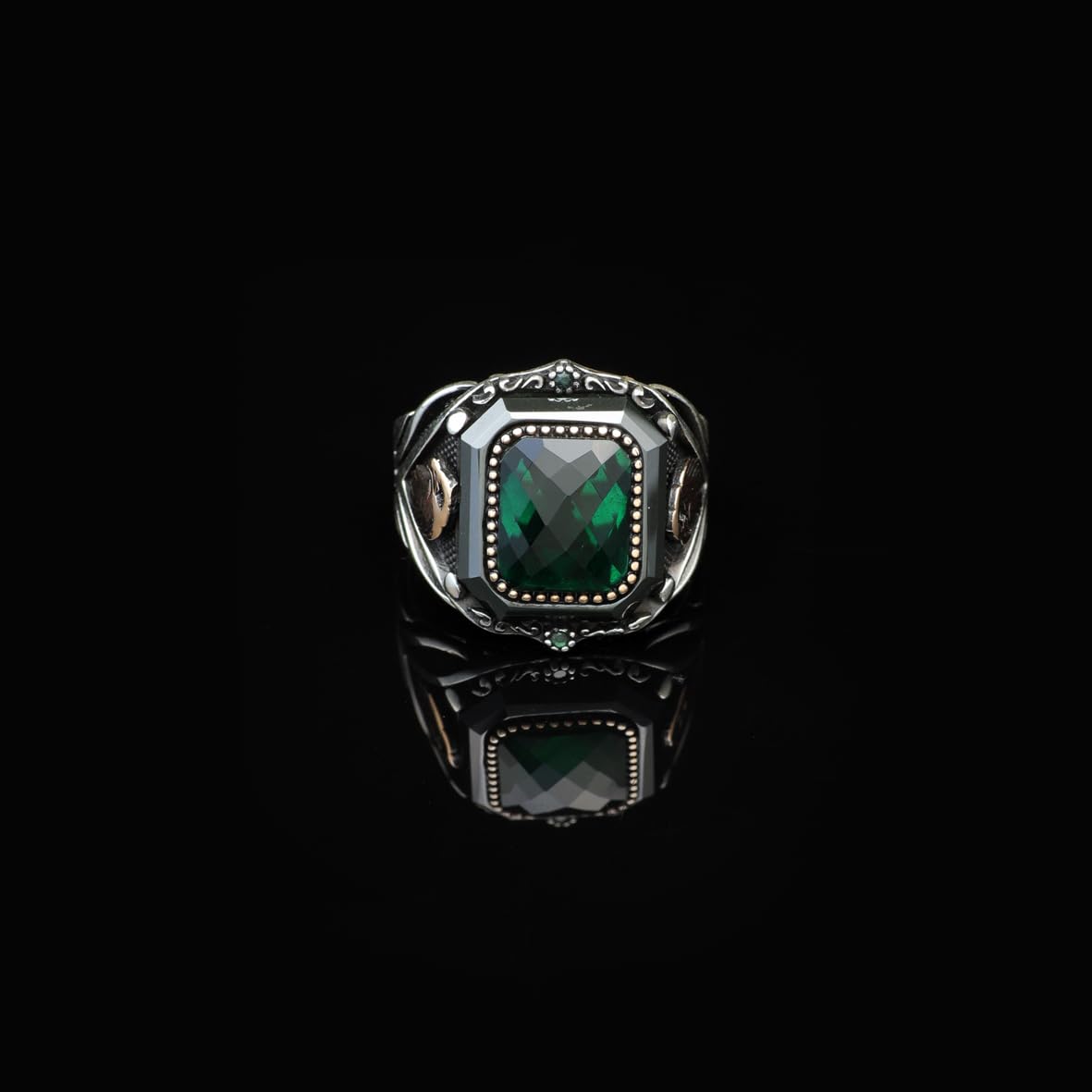 Eagle Emerald Ring - Vintage Mens Gemstone Ring