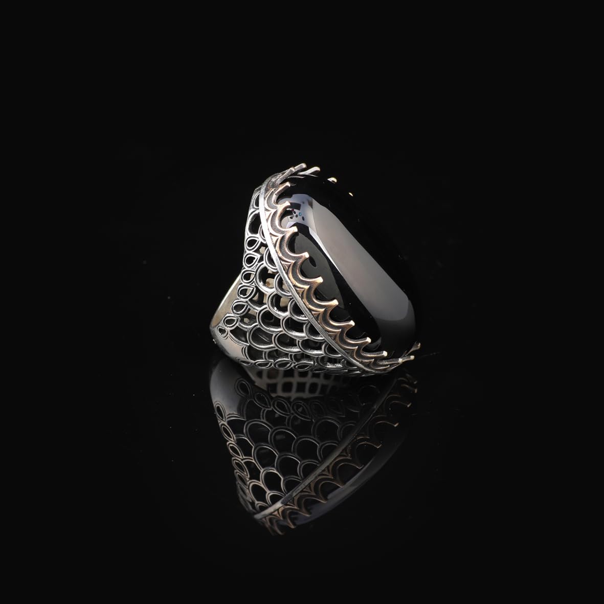 Vintage Men's Black Onyx Ring - Oval Large Gemstone Ring