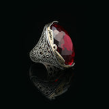 Garnet Ring with Large Oval Stone – Vintage 925 Sterling Silver Men’s Ring — image 4