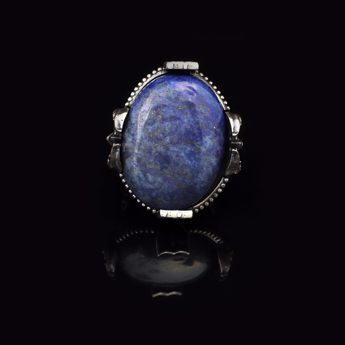 Handmade Large Lapis Lazuli Ax Ring - 925 Sterling Silver Men's Gemstone Jewelry with Silver Polishing Cloth Gift
