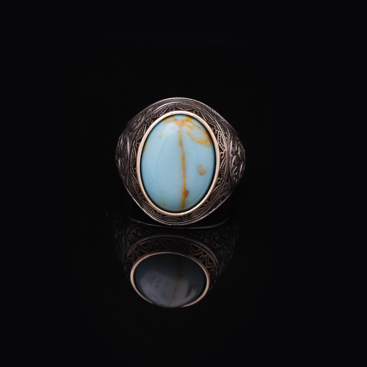 Handmade Genuine Men's Turquoise Ring - 925 Sterling Silver Gemstone Jewelry with Silver Polishing Cloth Gift