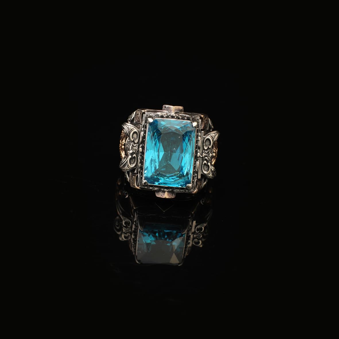 Aquamarine Ring Sterling Silver Chunky Silver Ring