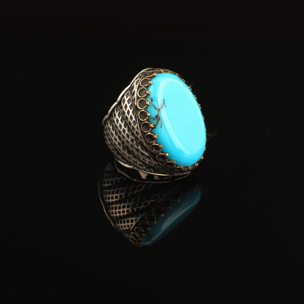 925K Silver Large Stone Ring Men