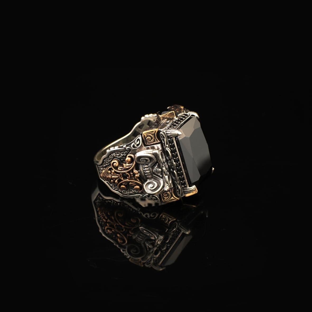 Handmade Onyx Ring Ottoman Vintage Ring Sterling Silver Ring Chunky Silver Ring Large Statement Gemstone Ring Promise Ring for Him