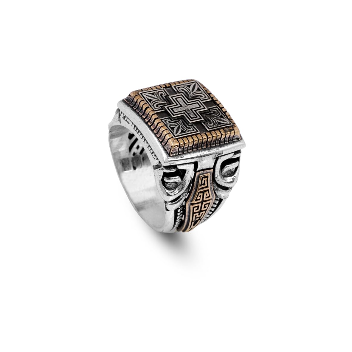 Men's 925 Sterling Silver Cross Signet Ring - Christian Vintage Statement Ring - Polished Handmade Engagement Ring with Custom Engraving - Silver Polishing Cloth Gift Included