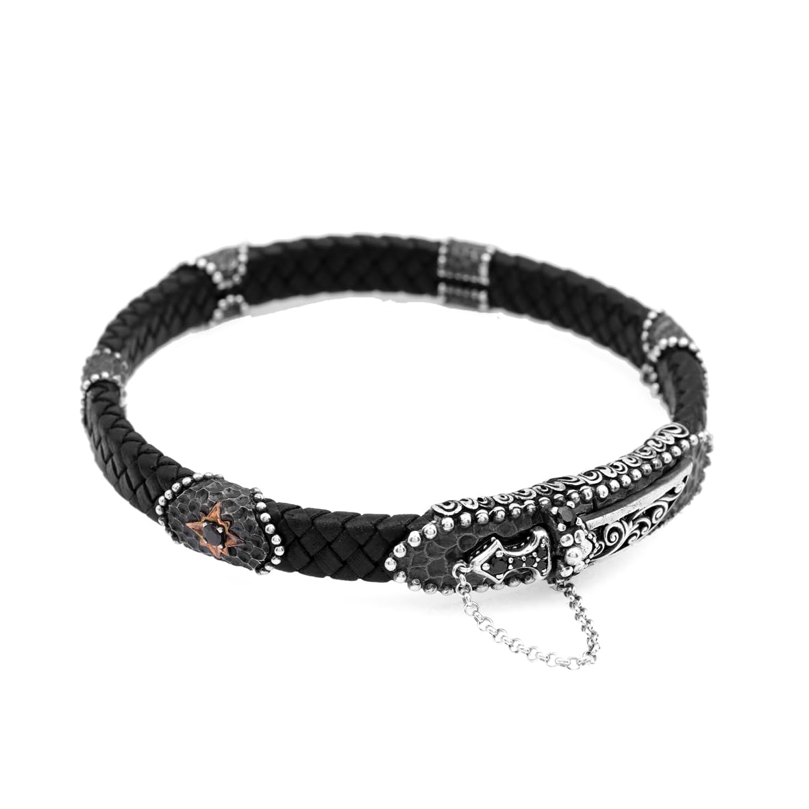 Dagger & Sword Design Men Leather Bracelet – Handmade