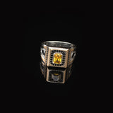 Vintage Citrine Pinky Ring with Micro Onyx Stone – Handmade Sterling Silver Gemstone Signet Ring for Men – Custom Engraving Engagement Ring with Gift Silver Polishing Cloth — image 3