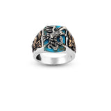 Handmade Snake Ring with Eagle Model - Men's Turquoise Signet Pinky Ring in Sterling Silver - Custom Engraving Vintage Engagement Ring - Gift Silver Polishing Cloth Included — image 1