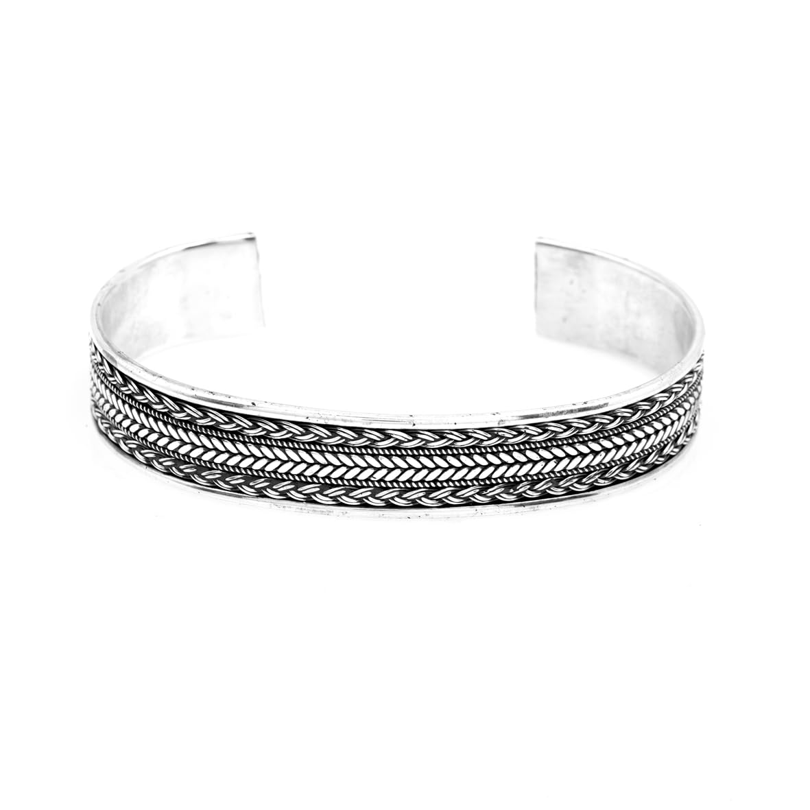 Handmade Silver Cuff Bracelet for Men – Thick Sterling Silver Band with Embroidered Vintage Design