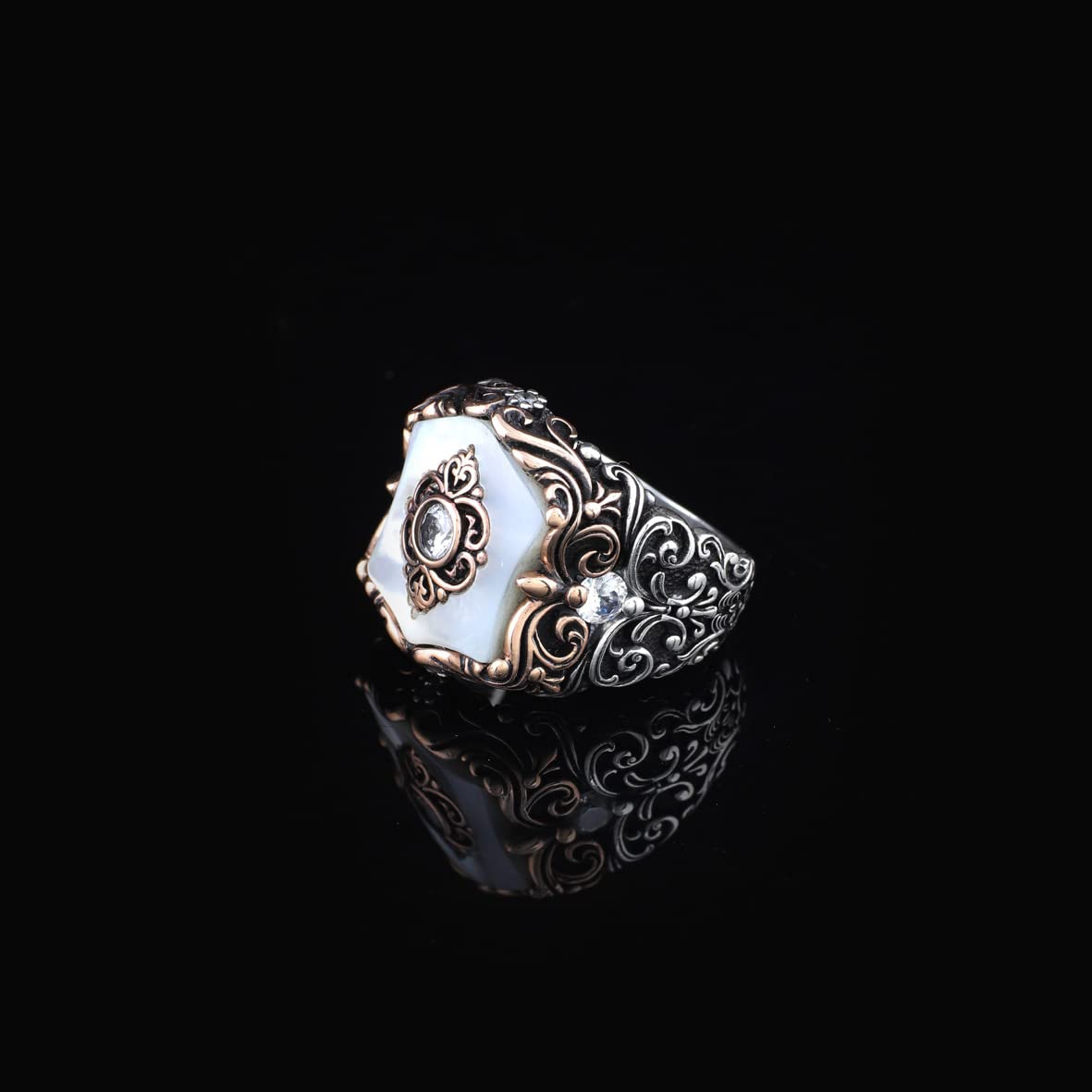 Mother of Pearl Gemstone Handmade Mens Ring