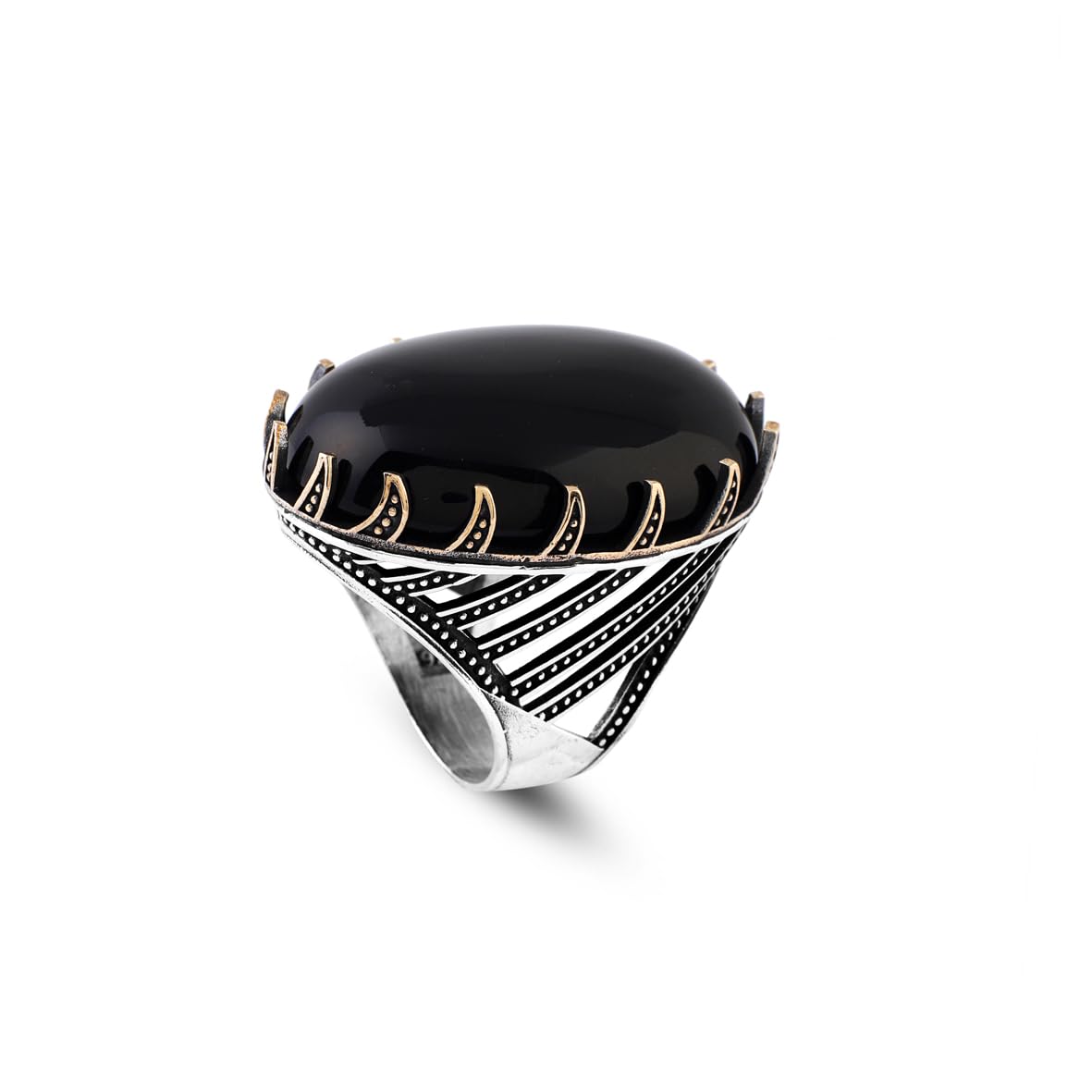 Men's Black Onyx Ring - Chunky Sterling Silver Engagement Ring with Ottoman Design