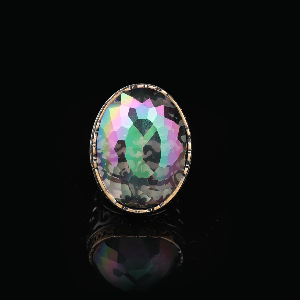 Mystical Topaz Oval Gemstone Ring - Large Handmade 925 Sterling Silver Ottoman Style Vintage Men's Ring with Silver Polishing Cloth Gift