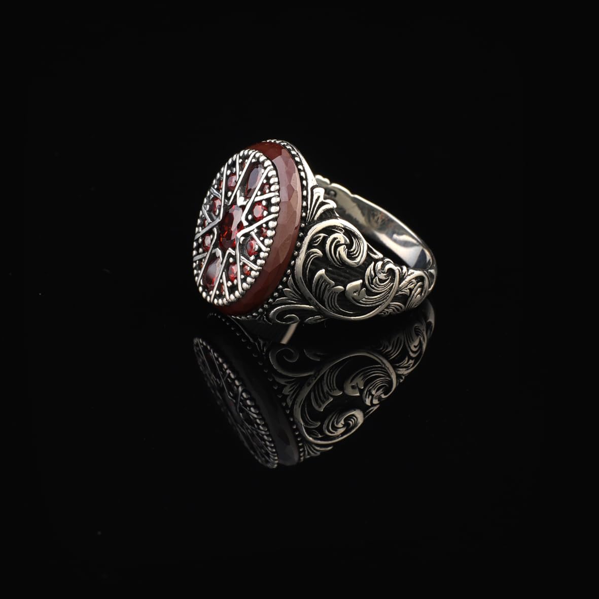 Vintage Carnelian Gemstone Ring - Ottoman Style Sterling Silver Pinky Ring for Men