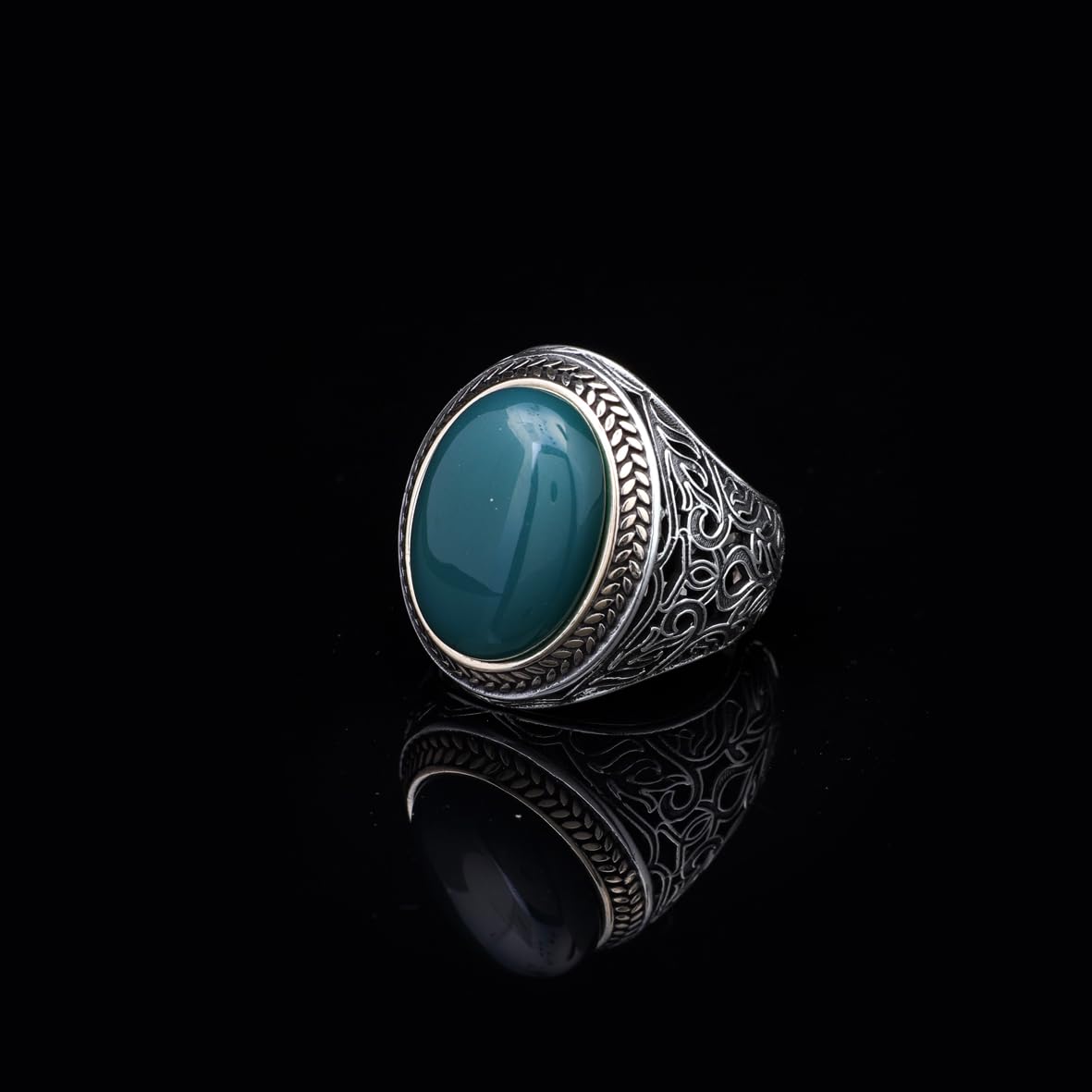Handmade Jade Men's Ring - 925 Sterling Silver Gemstone Jewelry with Silver Polishing Cloth Gift - Engraving Ring