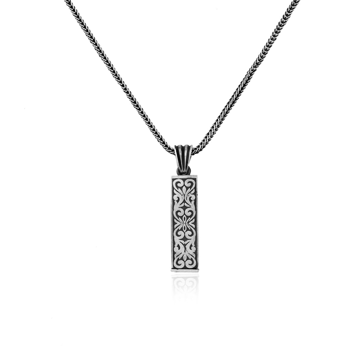 Sterling Silver Prayer Box Necklace – Polished Oil Pendant Necklace – Mens Chain & Pendant – Silver Necklace with Silver Chain