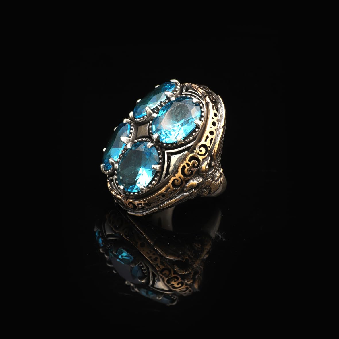 Handmade Aquamarine Dragon Ring Ottoman Style – Large Statement Vintage Gemstone Ring