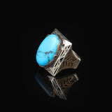Handmade Turquoise Large Ring with Oval Stone - Vintage Ottoman Men's 925 Sterling Silver Gemstone Ring - Silver Polishing Cloth Gift — image 5