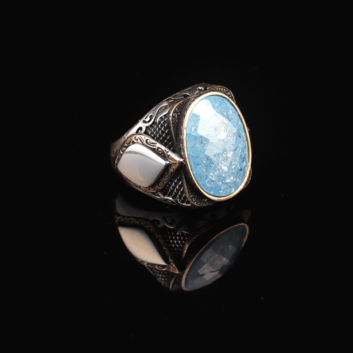 Vintage Handmade 925 Sterling Silver Men's Aquamarine Ring - 925 Sterling Silver Rings for Men - Handcrafted Ring for Men