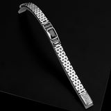 Onyx Gemstone Vintage Bracelet – Made to Order Handmade Sterling Silver Chain Bracelet for Men – Hand-Engraved Gothic Personalize Bracelet with Gift Silver Polishing Cloth — image 2