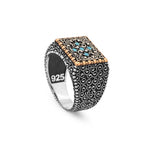 Cross Ring Micro Turquoise Ring Signet Ring Pinky Ring Vintage 925 Sterling Silver Promise Engagement Gemstone Ring Gift for Husband — image 1