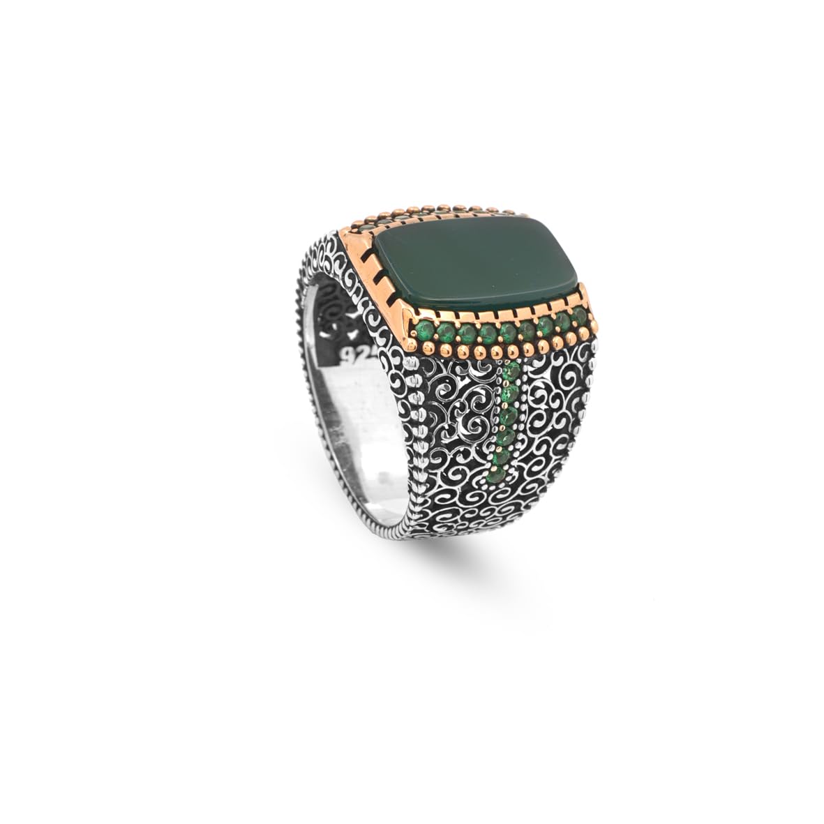 Jade Ring Signet Ring Pinky Ring Ottoman Vintage 925 Sterling Silver Promise Engagement Gemstone Ring Gift for Husband