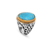 Mens Turquoise Ring – Ottoman Signet Vintage 925 Sterling Silver Engagement Ring – Promise Ring for Him – Gift for Husband — image 1
