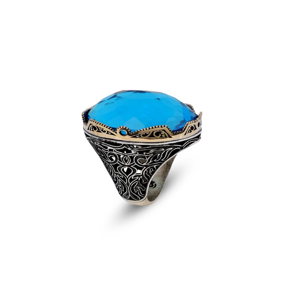 Aquamarine Ring with Large Oval Stone – Vintage Men’s Ring in Polished 925 Sterling Silver
