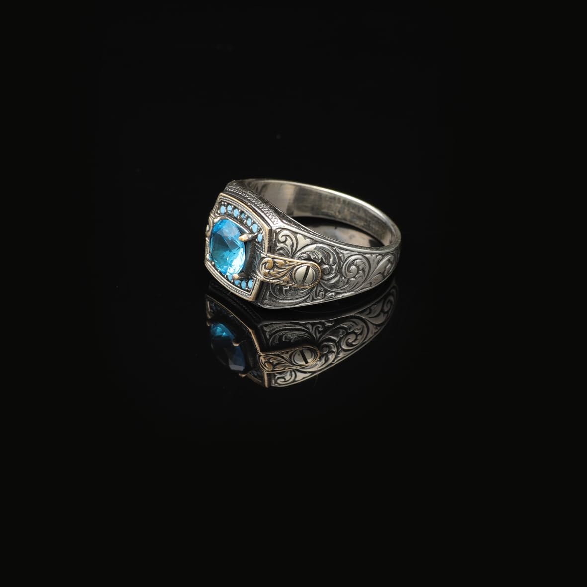 Aquamarine Ring - Vintage Style Men's Gemstone Engagement Ring