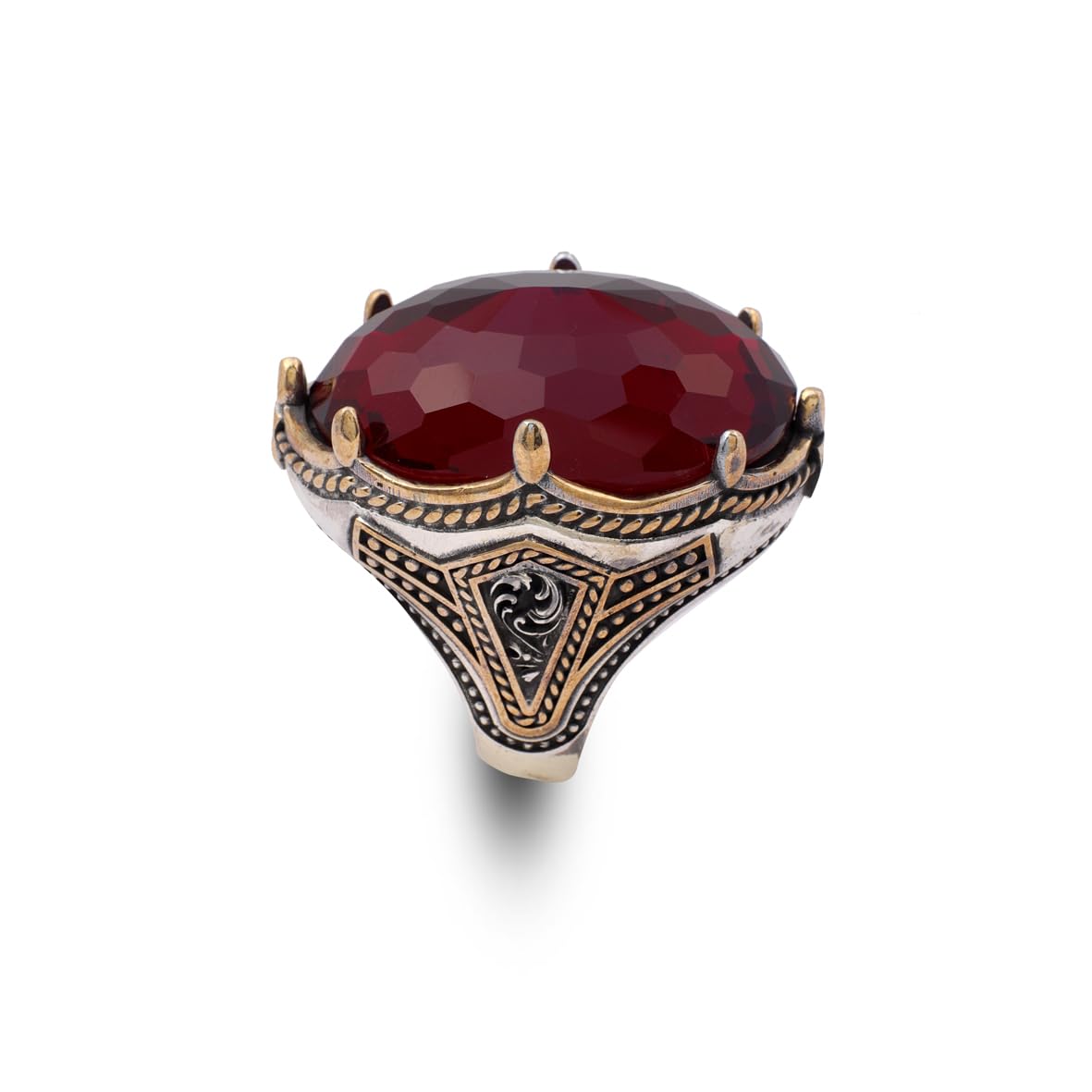 Vintage Handmade Garnet Ring with Oval Stone - Large Gemstone Ottoman Style 925 Sterling Silver Men's Ring with Silver Polishing Cloth Gift
