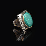 Malachite Ring - Oval Large Gemstone Ring Ottoman Men Vintage Handmade 925 Sterling Silver Rings for Men with Silver Polishing Cloth Gift — image 4