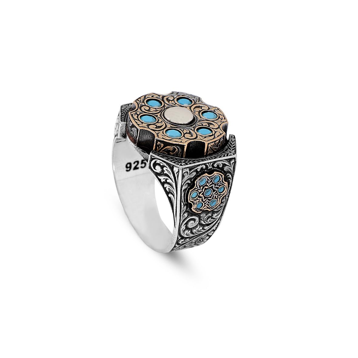 925 Sterling Silver Turquoise Ring - Men's Rotating Ottoman Jewelry - 925 Sterling Silver Ottoman Turquoise Ring - Birthday Gifts