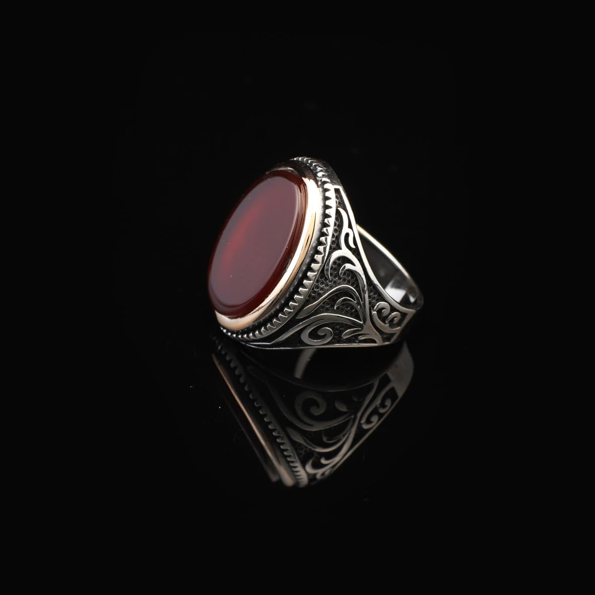 Carnelian Signet Ring for Men – Vintage Handmade Gemstone Sterling Silver Ring with Custom Engraving – Engagement Ring with Gift Silver Polishing Cloth