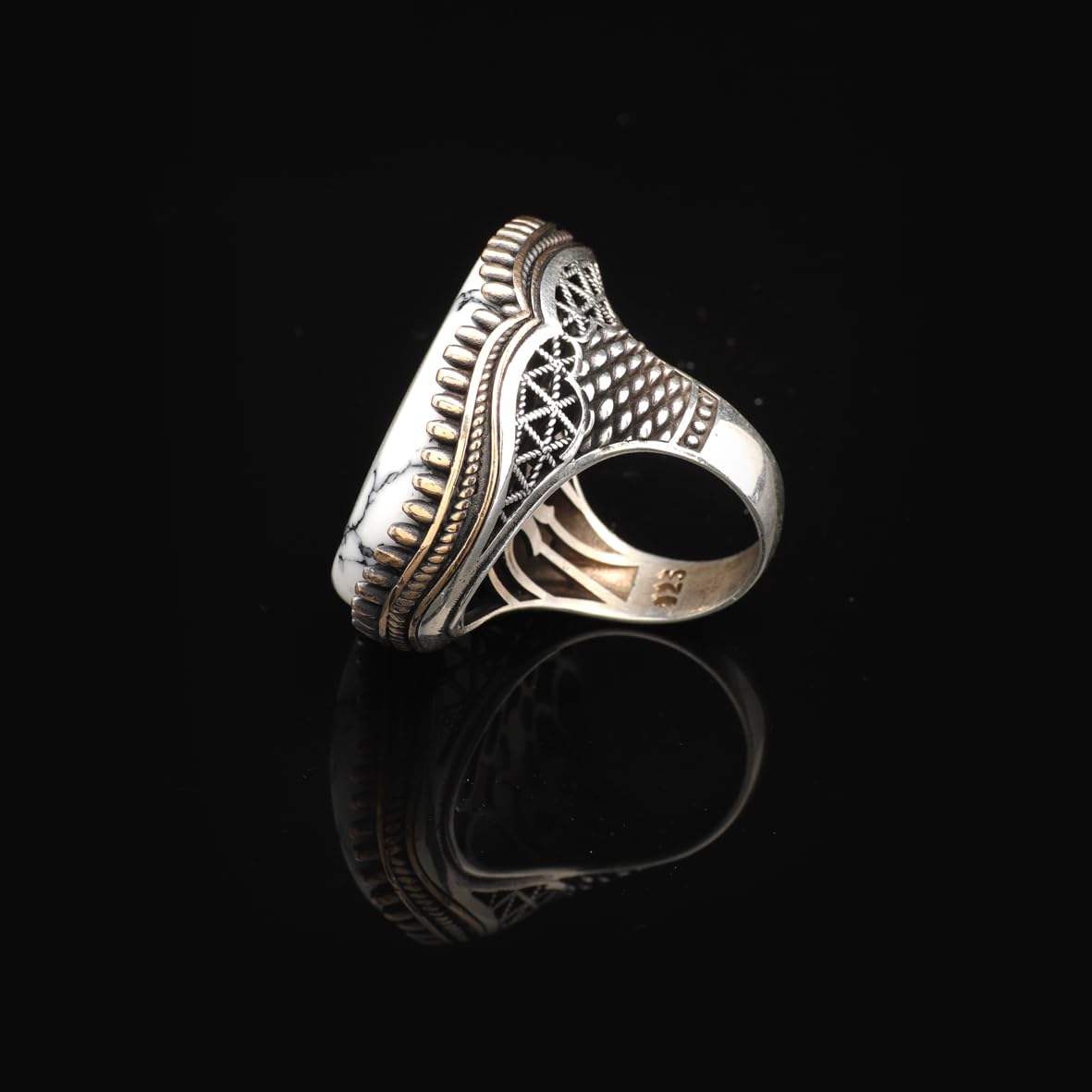 White Turquoise Oval Stone Ring for Men - Large Vintage 925 Sterling Silver Handmade Engagement Ring - Polished with Custom Engraving - Includes Silver Polishing Cloth Gift