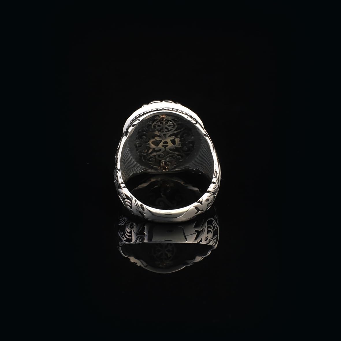 Handmade Mother of Pearl Pinky Ring - Vintage Ottoman Style Sterling Silver Engagement Ring for Men with Custom Engraving & Gift Silver Polishing Cloth