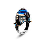 Handmade Aquamarine Gemstone Ottoman Style Sword Ring for Men Vintage 925 Sterling Silver — image 1