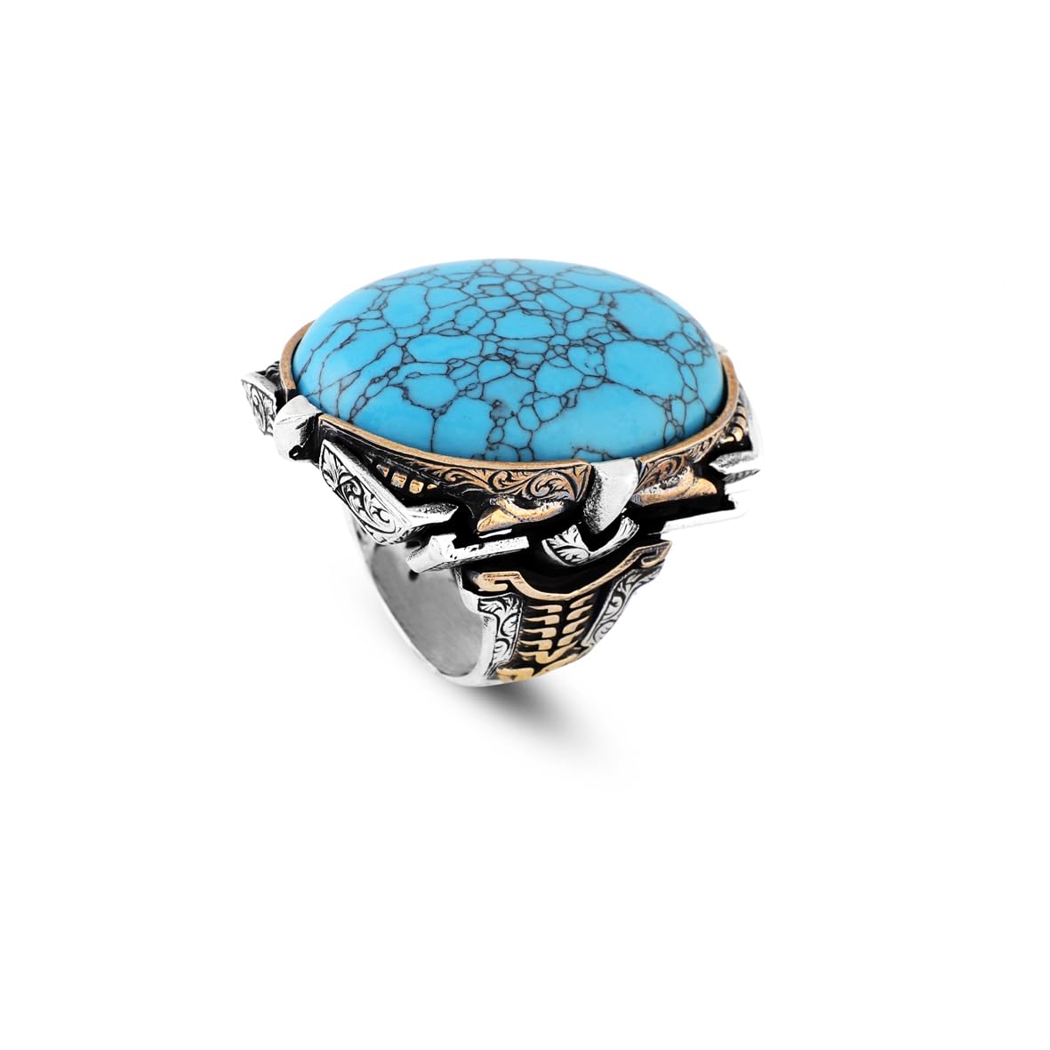 Handmade Men's Turquoise Ring – Chunky Sterling Silver Engagement Ring with Vintage Ottoman Design