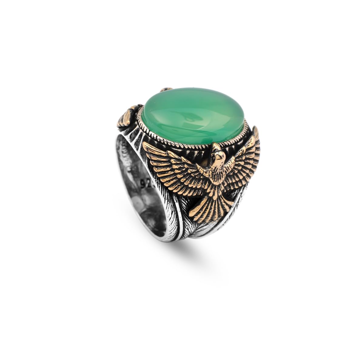 Jade Eagle Ring for Men – Vintage Animal Signet Ring with Gemstone in Sterling Silver