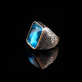 Vintage Handmade 925 Sterling Silver Men's Aquamarine Ring - 925 Sterling Silver Rings for Men - Handcrafted Ring for Men — image 4