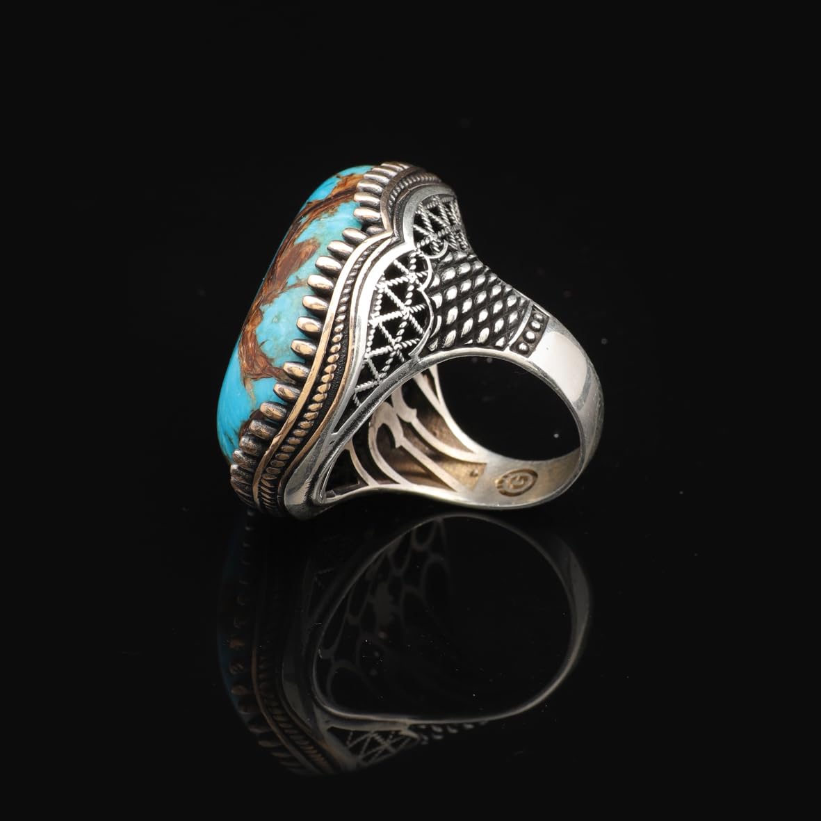 Special Turquoise Men’s Ring with Large Oval Stone – Vintage 925 Sterling Silver Ring