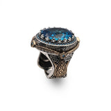 Aquamarine Ottoman Gemstone Ring for Men – 925 Sterling Silver Vintage Handmade Rings – Custom Engraving  Engagement Ring with Gift Silver Polishing Cloth — image 1