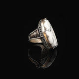 925 Sterling Silver Vintage Ring with White Turquoise - Large Oval Stone — image 4